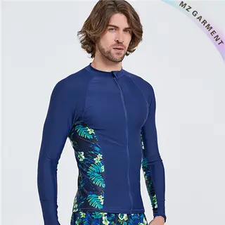 Zip Up Rash Guard For Men, Nylon & Spandex Materials, S-XXL